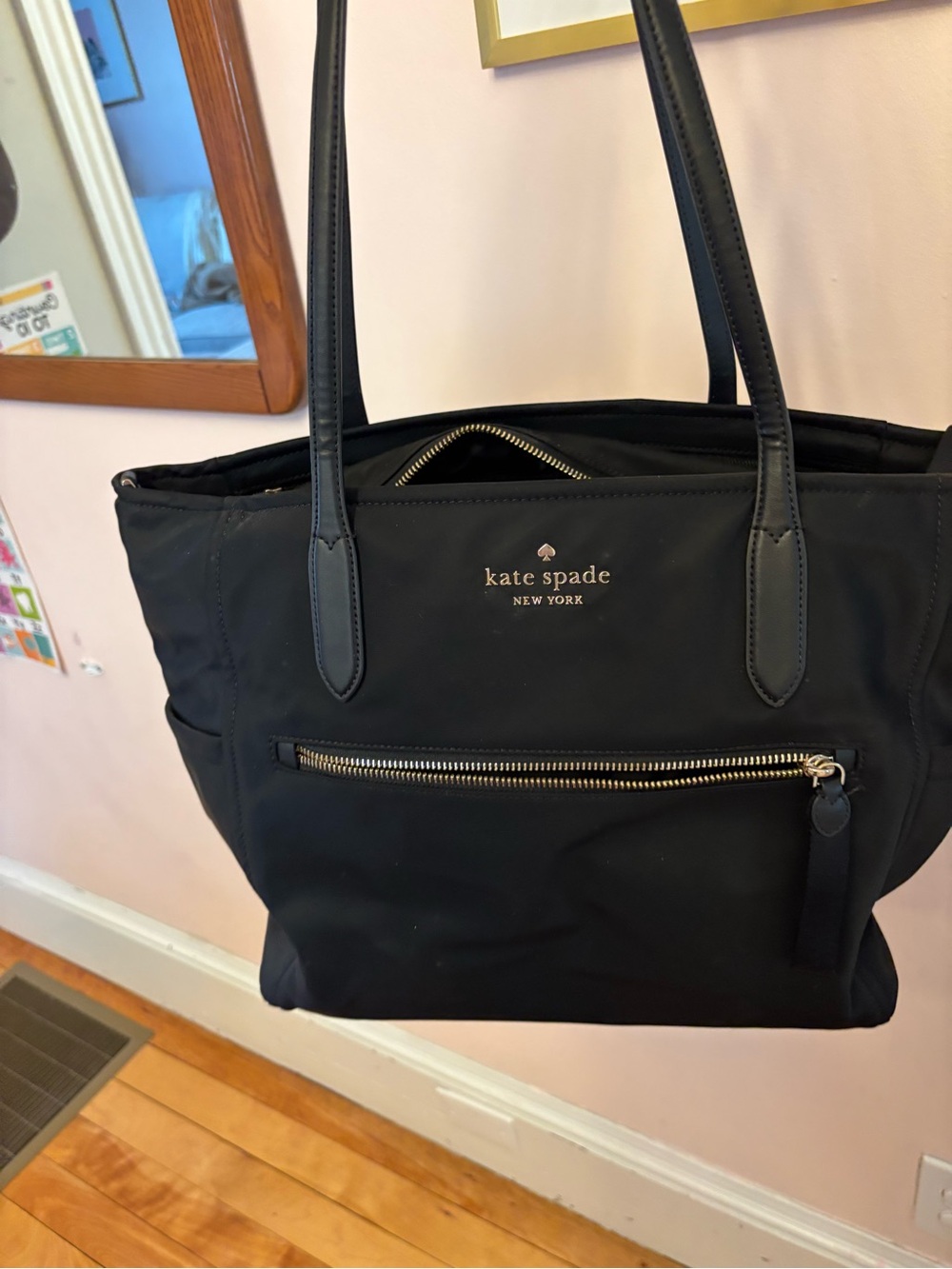 kate spade diaper bag Black Nylon Tote with Front Zip Pocket